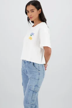 Shasa Short Sleeve Cropped T Shirt with Lemon Print