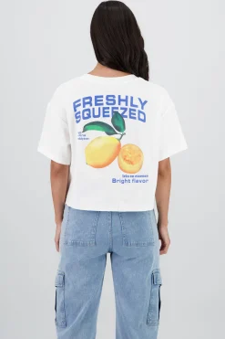 Shasa Short Sleeve Cropped T Shirt with Lemon Print