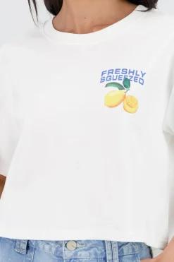 Shasa Short Sleeve Cropped T Shirt with Lemon Print