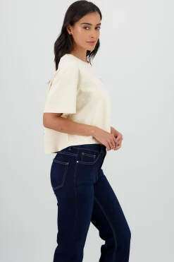 Shasa Short Sleeve Cropped T Shirt with Lemon Print