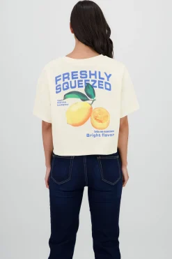 Shasa Short Sleeve Cropped T Shirt with Lemon Print