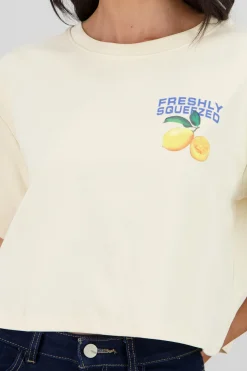 Shasa Short Sleeve Cropped T Shirt with Lemon Print