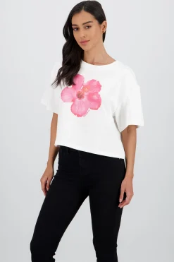 Shasa Short Sleeve Cropped T Shirt with Floral Print