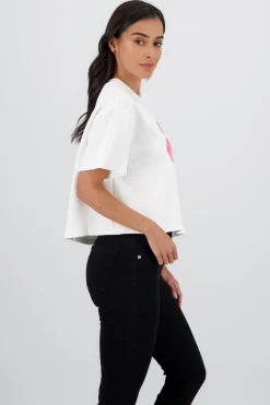 Shasa Short Sleeve Cropped T Shirt with Floral Print