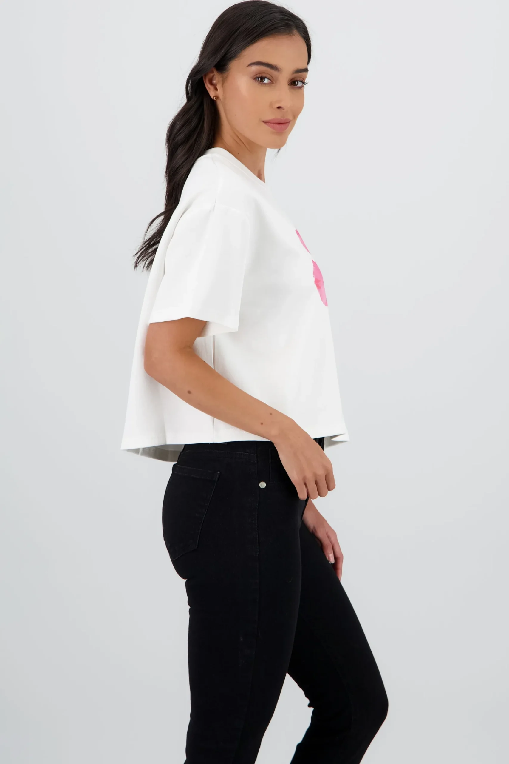 Shasa Short Sleeve Cropped T Shirt with Floral Print