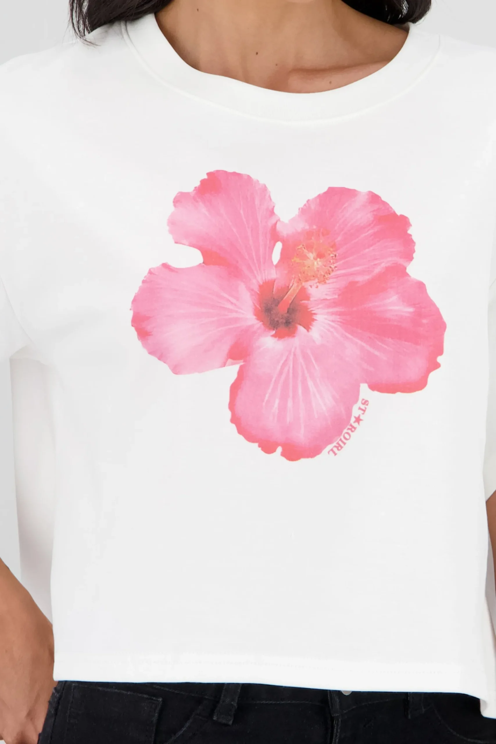 Shasa Short Sleeve Cropped T Shirt with Floral Print