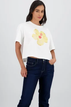 Shasa Short Sleeve Cropped T Shirt with Floral Print