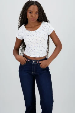 Shasa Short Sleeve Floral Print Top