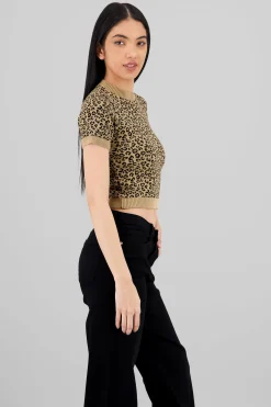 Shasa Short Sleeve Knit Animal Print Top