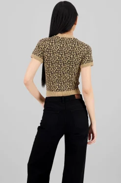 Shasa Short Sleeve Knit Animal Print Top