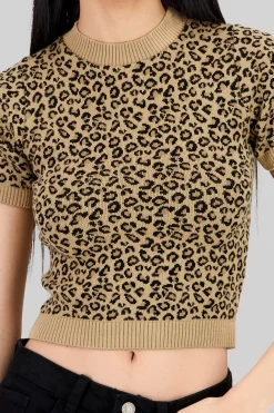Shasa Short Sleeve Knit Animal Print Top