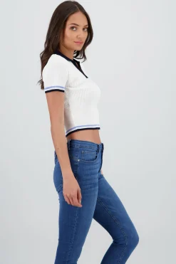 Shasa Short Sleeve Knit Polo Top