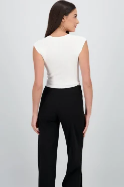 Shasa Short Sleeve Knit Sweetheart Neckline Top