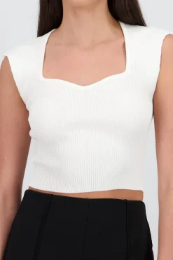 Shasa Short Sleeve Knit Sweetheart Neckline Top