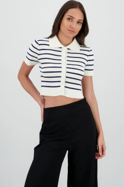 Shasa Short Sleeve Knit Top with Buttons