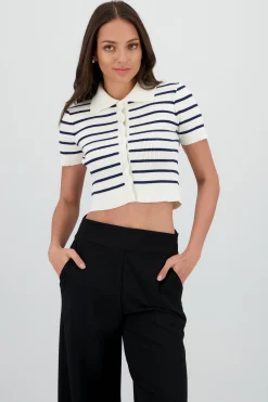 Shasa Short Sleeve Knit Top with Buttons