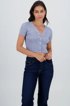 Shasa Short Sleeve Knit Top with Buttons