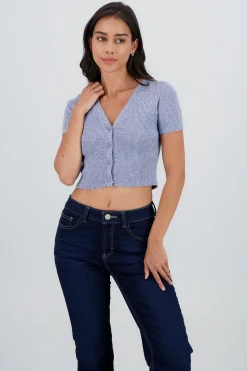 Shasa Short Sleeve Knit Top with Buttons