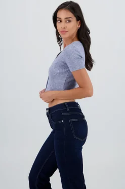 Shasa Short Sleeve Knit Top with Buttons