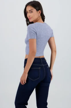Shasa Short Sleeve Knit Top with Buttons
