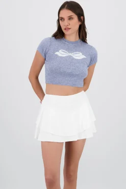 Shasa Short Sleeve Knit Top with Bow Detail