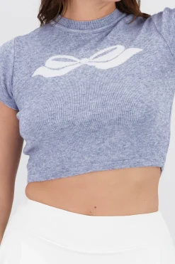 Shasa Short Sleeve Knit Top with Bow Detail