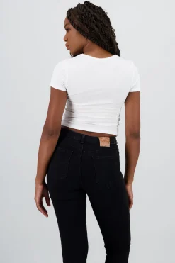 Shasa Short Sleeve Lace Neck Top