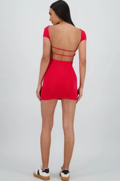 Shasa Short Sleeve Mini Dress with Open Back
