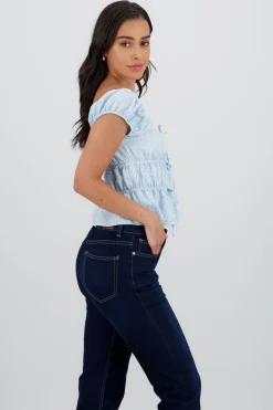 Shasa Short Sleeve Plaid Blouse with Bow Detail