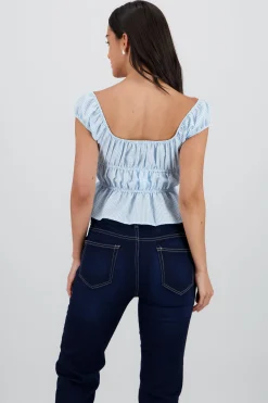 Shasa Short Sleeve Plaid Blouse with Bow Detail