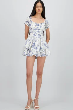 Shasa Short Sleeve Printed Romper with Ruffles