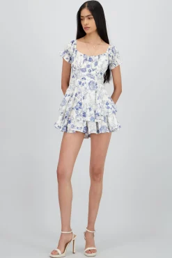 Shasa Short Sleeve Printed Romper with Ruffles