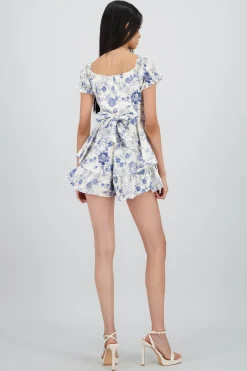 Shasa Short Sleeve Printed Romper with Ruffles