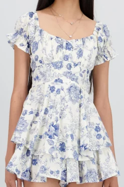 Shasa Short Sleeve Printed Romper with Ruffles