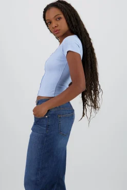 Shasa Short Sleeve Ribbed Top with Buttons