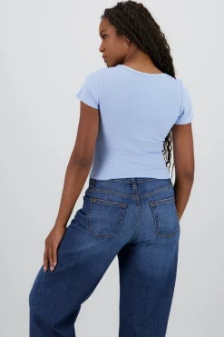 Shasa Short Sleeve Ribbed Top with Buttons
