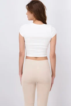 Shasa Short Sleeve Round Neck Rib Crop Top