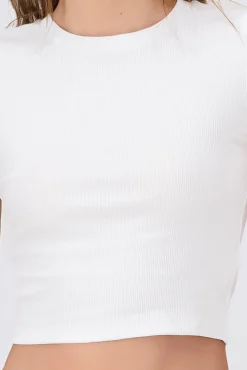 Shasa Short Sleeve Round Neck Rib Crop Top