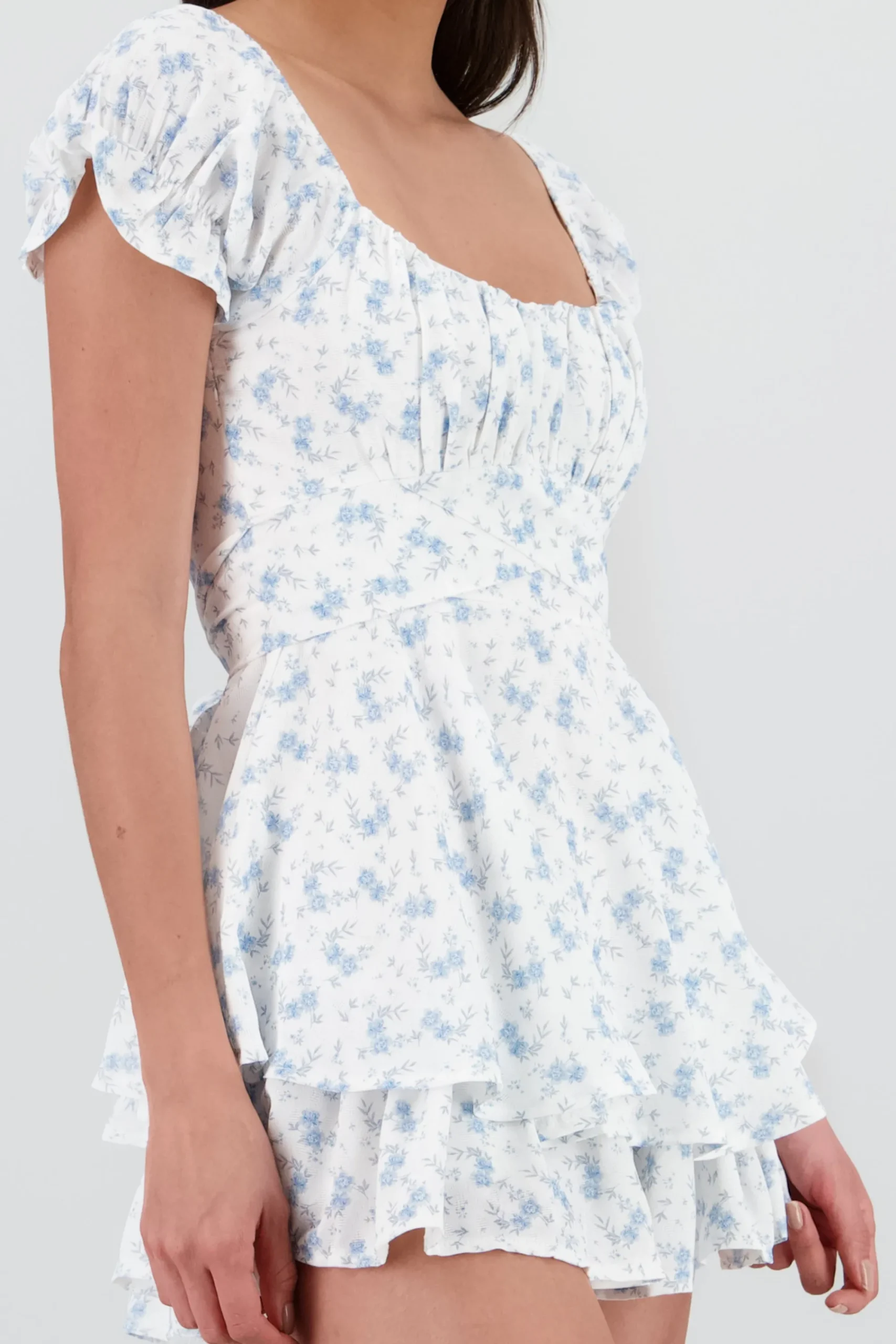 Shasa Short Sleeve Ruffled Floral Print Romper