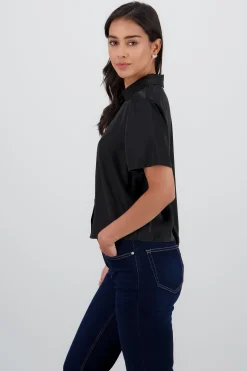 Shasa Short Sleeve Satin Shirt