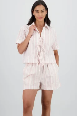 Shasa Short Sleeve Shirt with Bow Details