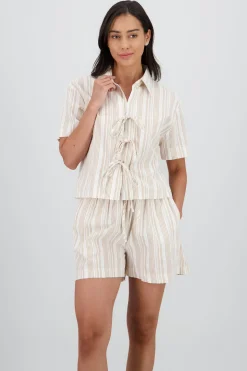 Shasa Short Sleeve Shirt with Bow Details