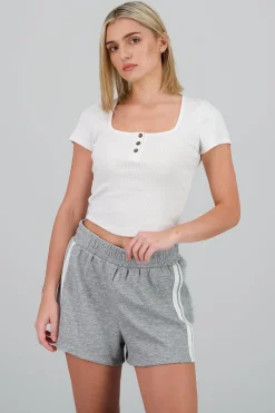 Shasa Short Sleeve Square Neck Buttoned Top