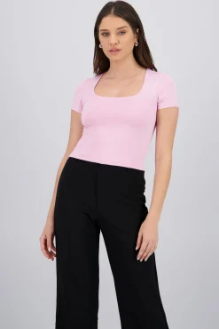 Shasa Short Sleeve Square Neckline Top