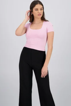 Shasa Short Sleeve Square Neckline Top