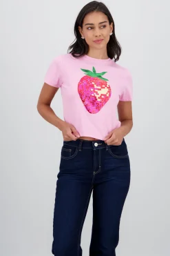 Shasa Short Sleeve T Shirt with Strawberry Foil Print