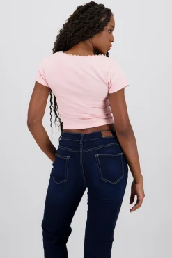 Shasa Short Sleeve T Shirt with Lace and Bow detail