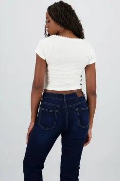 Shasa Short Sleeve T Shirt with Lace and Bow detail