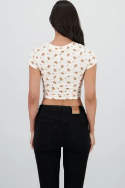 Shasa Short Sleeve Top in Pointelle Fabric