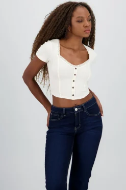Shasa Short Sleeve Top with Lace Detail
